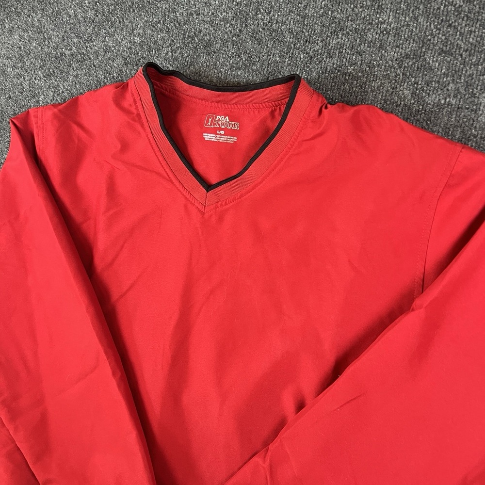 PGA Tour Men's Red‎ V-Neck Windbreaker Pullover Golf Jacket Size L